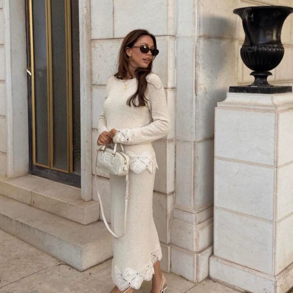 Cream zara midi skirt with